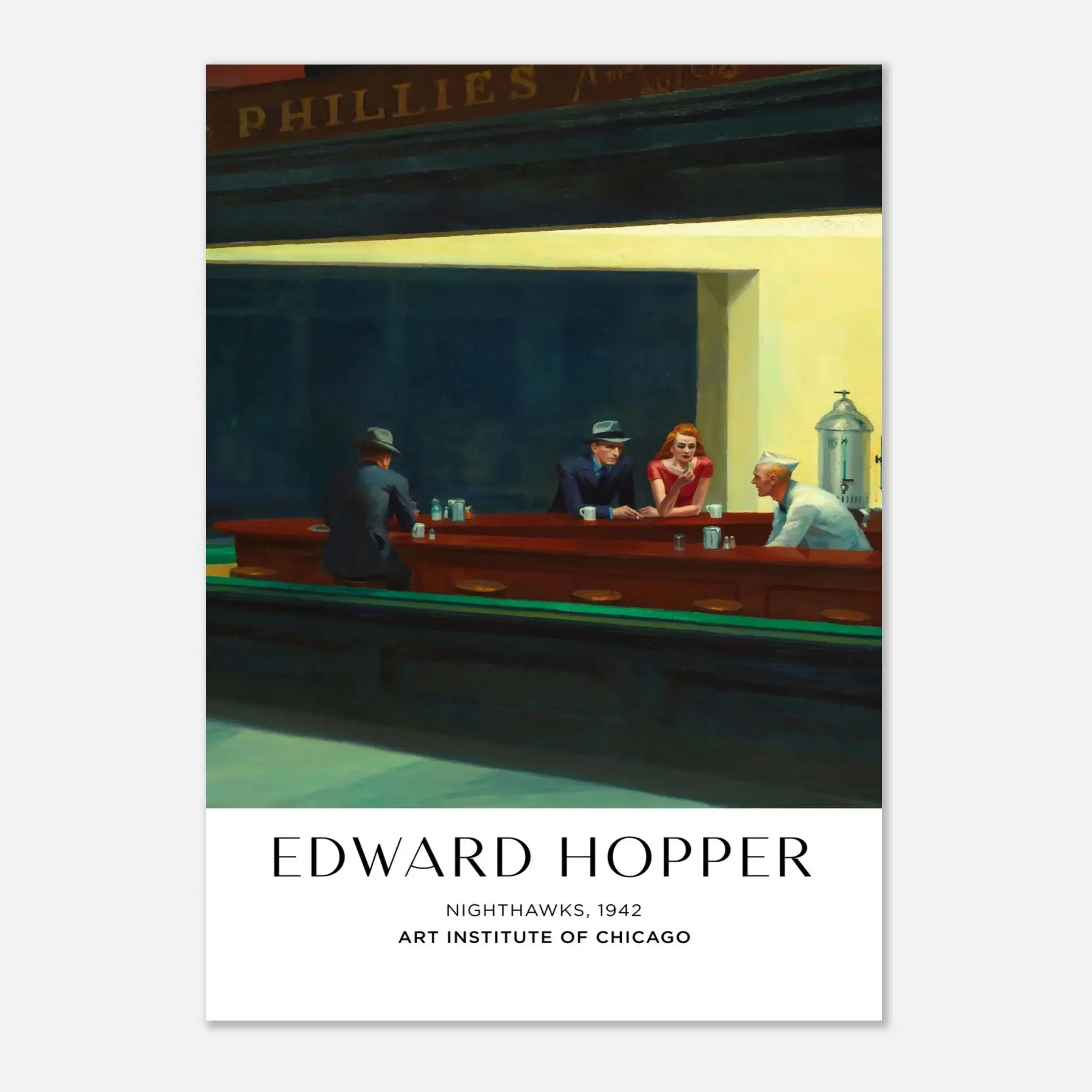 Edward Hopper Nighthawks 1942 Art Poster – Urban Nightlife Print, Hochwertiger Kunstdruck,  21x29.7 cm / 8x12"-A3 (29.7 x 42  cm)-45x60 cm / 18x24″-50x70 cm / 20x28″-60x80 cm / 24x32″-70x100 cm / 28x40″,  Printree.ch