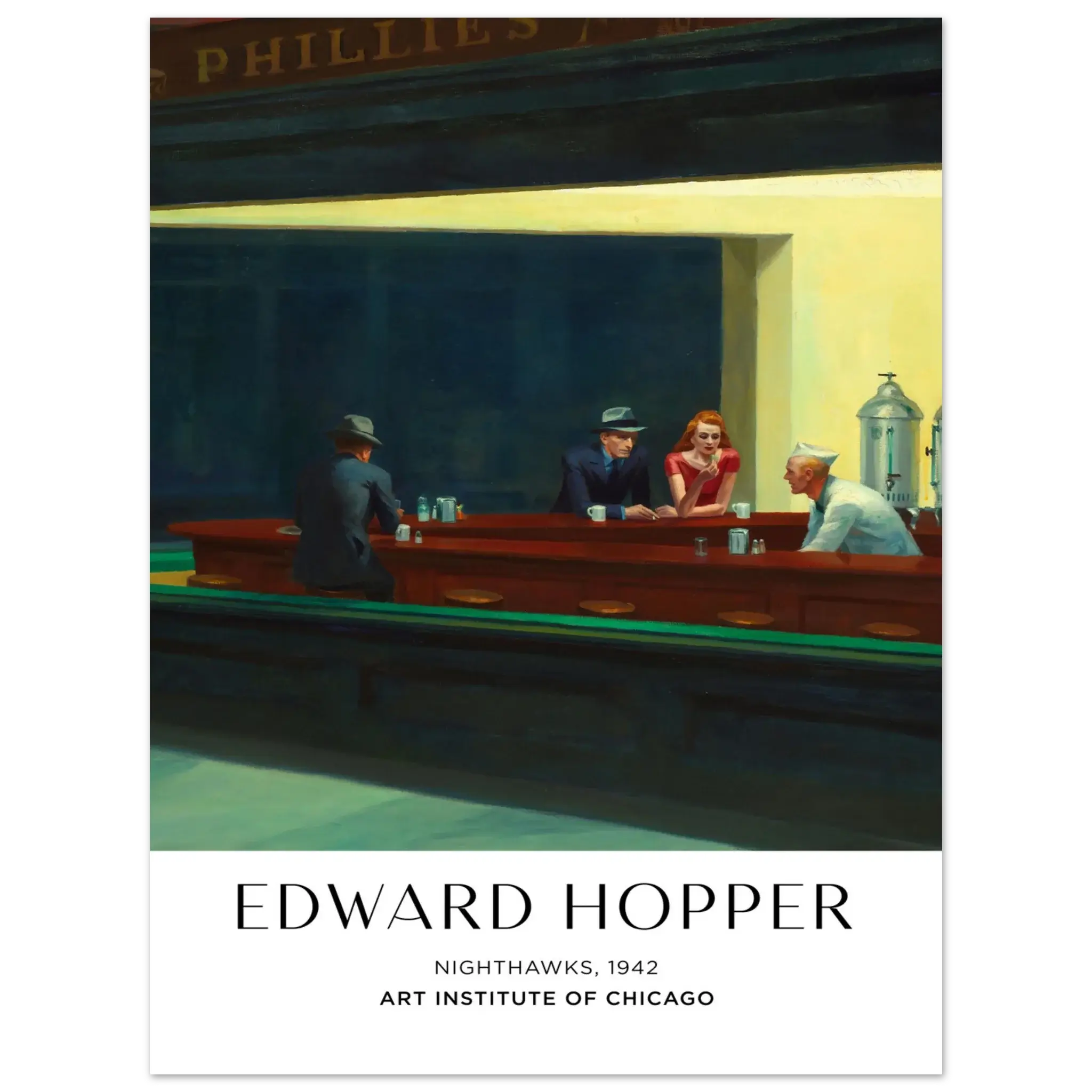 Edward Hopper Nighthawks 1942 Art Poster – Urban Nightlife Print, Hochwertiger Kunstdruck,  21x29.7 cm / 8x12"-A3 (29.7 x 42  cm)-45x60 cm / 18x24″-50x70 cm / 20x28″-60x80 cm / 24x32″-70x100 cm / 28x40″,  Printree.ch