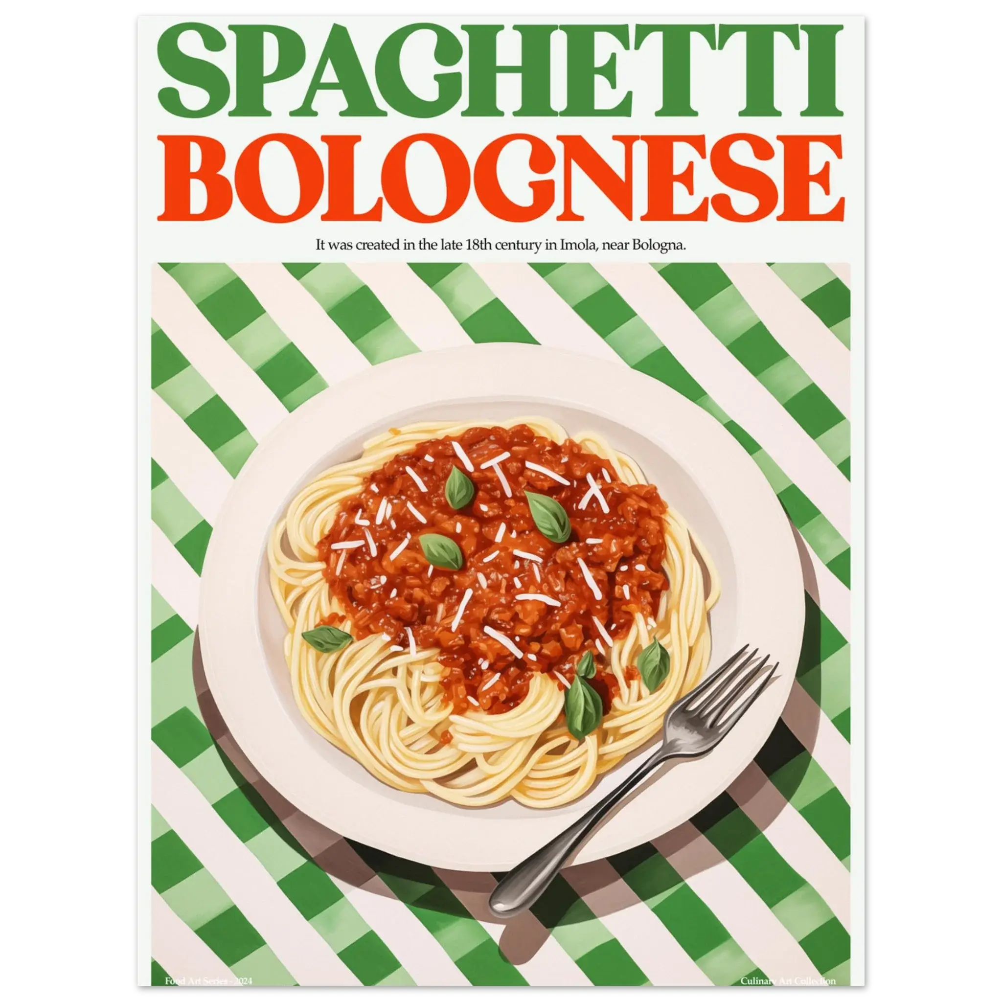 Spaghetti Bolognese – Ein Klassiker in künstlerischer Perfektion, Hochwertiger Kunstdruck,  21x29.7 cm / 8x12"-A3 (29.7 x 42  cm)-45x60 cm / 18x24″-50x70 cm / 20x28″-60x80 cm / 24x32″-70x100 cm / 28x40″,  Printree.ch