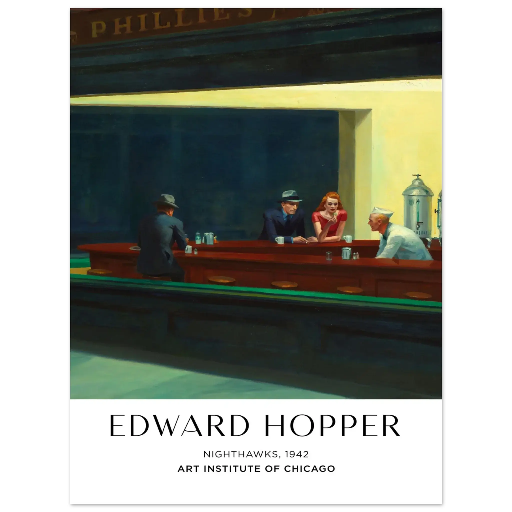 Edward Hopper Nighthawks 1942 Art Poster – Urban Nightlife Print, Hochwertiger Kunstdruck,  21x29.7 cm / 8x12"-A3 (29.7 x 42  cm)-45x60 cm / 18x24″-50x70 cm / 20x28″-60x80 cm / 24x32″-70x100 cm / 28x40″,  Printree.ch