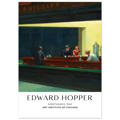 Edward Hopper Nighthawks 1942 Art Poster – Urban Nightlife Print, Hochwertiger Kunstdruck,  21x29.7 cm / 8x12"-A3 (29.7 x 42  cm)-45x60 cm / 18x24″-50x70 cm / 20x28″-60x80 cm / 24x32″-70x100 cm / 28x40″,  Printree.ch