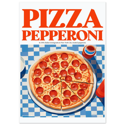 Pizza Pepperoni – Kulinarische Pop-Art für dein Zuhause, Hochwertiger Kunstdruck,  21x29.7 cm / 8x12"-A3 (29.7 x 42  cm)-45x60 cm / 18x24″-50x70 cm / 20x28″-60x80 cm / 24x32″-70x100 cm / 28x40″,  Printree.ch