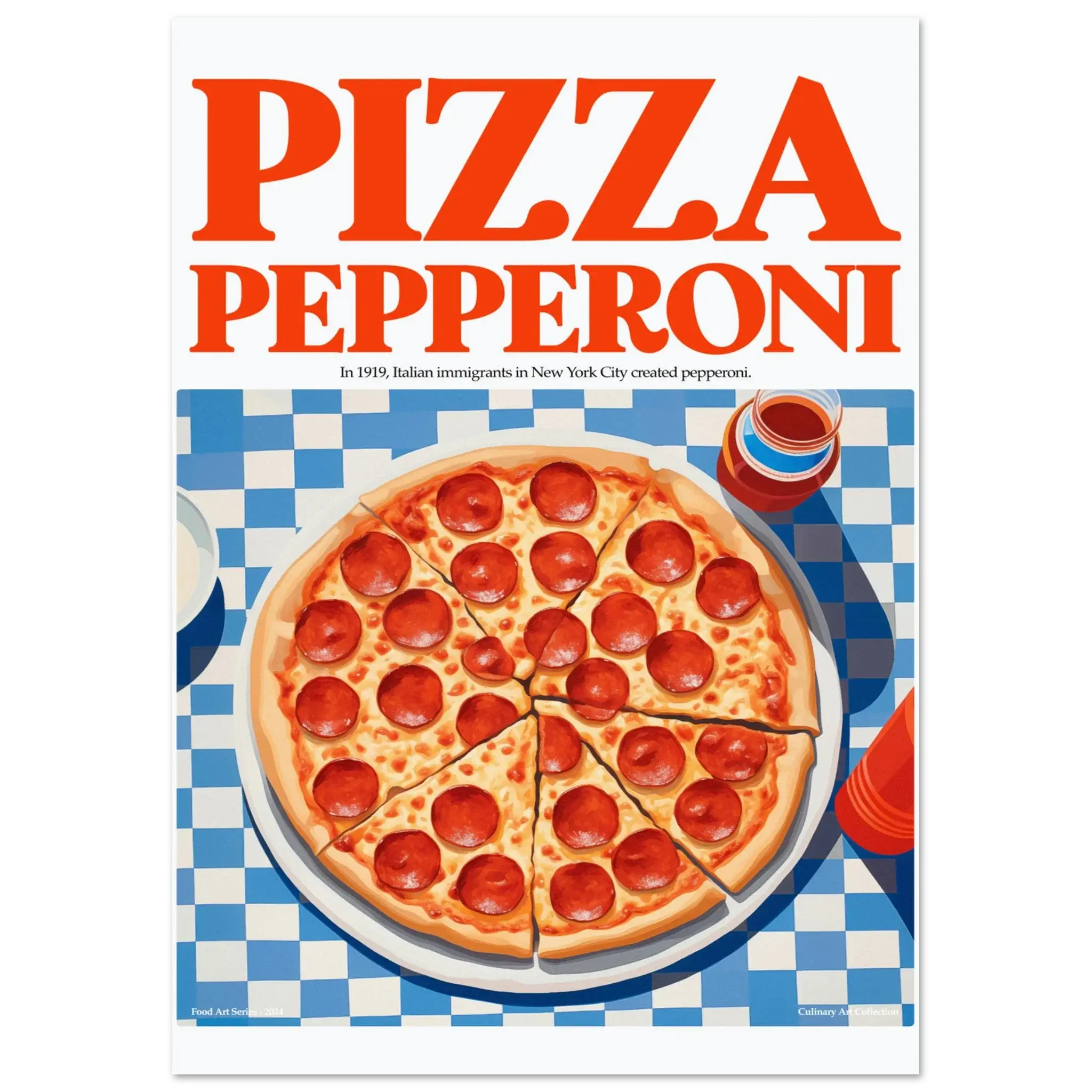 Pizza Pepperoni – Kulinarische Pop-Art für dein Zuhause, Hochwertiger Kunstdruck,  21x29.7 cm / 8x12"-A3 (29.7 x 42  cm)-45x60 cm / 18x24″-50x70 cm / 20x28″-60x80 cm / 24x32″-70x100 cm / 28x40″,  Printree.ch