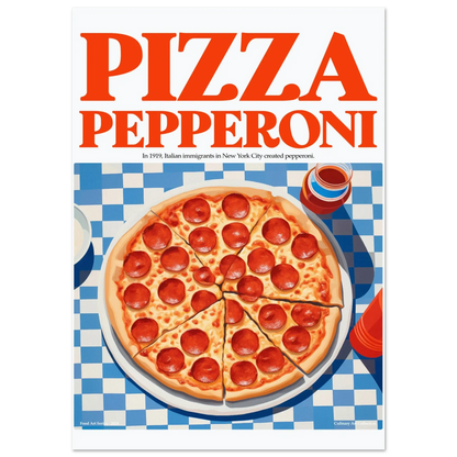 Pizza Pepperoni – Kulinarische Pop-Art für dein Zuhause, Hochwertiger Kunstdruck,  21x29.7 cm / 8x12"-A3 (29.7 x 42  cm)-45x60 cm / 18x24″-50x70 cm / 20x28″-60x80 cm / 24x32″-70x100 cm / 28x40″,  Printree.ch