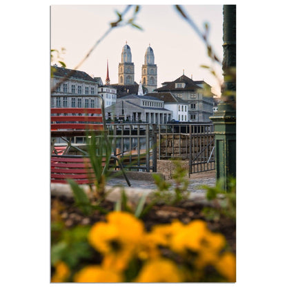 Die Farben des Frühling in Zürich - Printree.ch alt, architektur, blau, blick, brücke, eifach-züri, europa, europäisch, fluss, gebäude, grossmünster, innenstadt, kathedrale, kirche, limmat, panorama, reisen, schweiz, schweizer, see, skyline, stadt, stadtbild, strasse, tourismus, turm, urban, wahrzeichen, zürich