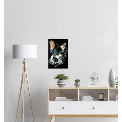 Französischer Bulldogge mit Kopfhörer - Kunstdruck - Printree.ch abstrakt, Abstraktion, blau, bunt, Dekor, Design, Form, Haustier, hund, Icon, Illustration, Kunst, Kunstdruck, Tier, Zeichen, Zeichnung, Zukunft