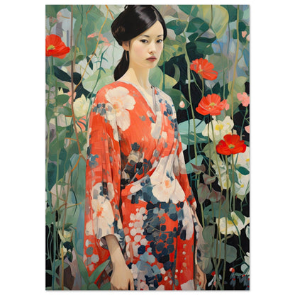 Im Blumenmeer - Printree.ch asiatisch, attraktiv, frau, Frau im Fokus, frauGesicht, hübsch, Japan, Kimono, Mädchen, schön, Schönheit, weiblich