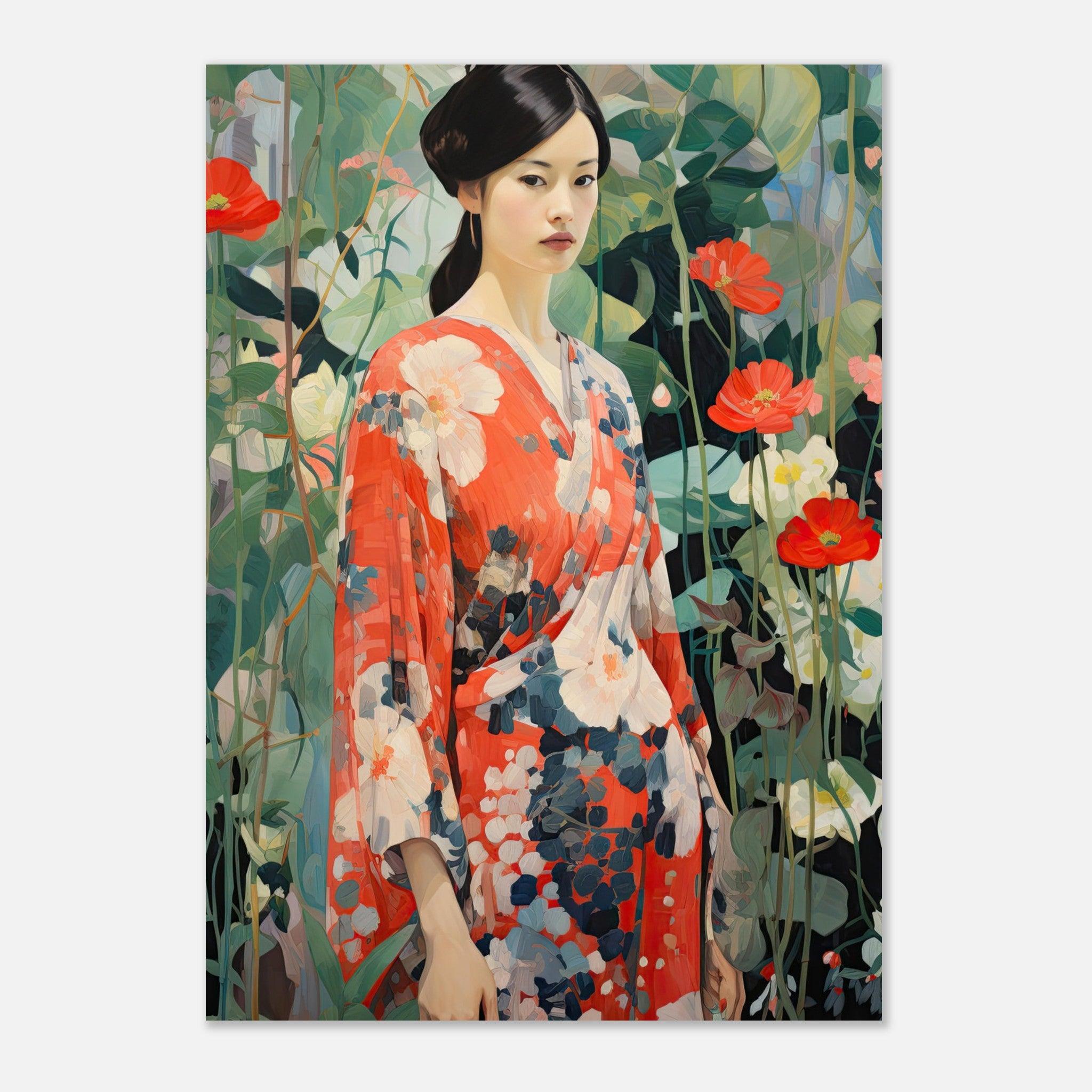 Im Blumenmeer - Printree.ch asiatisch, attraktiv, frau, Frau im Fokus, frauGesicht, hübsch, Japan, Kimono, Mädchen, schön, Schönheit, weiblich