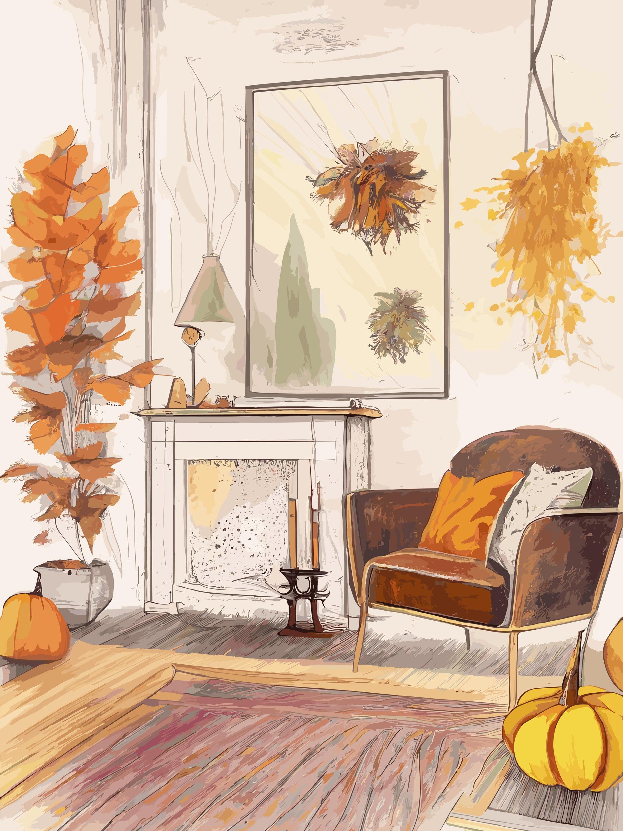 Kamin_Golden Hour - Poster Herbst - Printree.ch Friedliche Kunst, goldene stunde, Herbst, Herbstfarben, herbstlich, Herbststimmung, kreative Kunst, Poster, Saison, Wandkunst