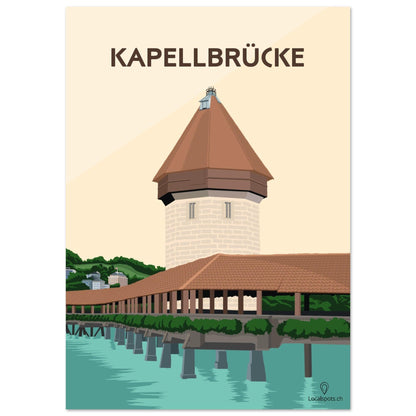 Kapellbrücke - Luzern - Printree.ch Historische Brücke, Kapellbrücke, Localspot, Luzern, Minimalismus, Poster, Reuss, Schweizer Kultur, Tourismusziel, Wasserturm