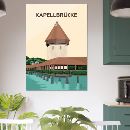 Kapellbrücke - Luzern - Printree.ch Historische Brücke, Kapellbrücke, Localspot, Luzern, Minimalismus, Poster, Reuss, Schweizer Kultur, Tourismusziel, Wasserturm