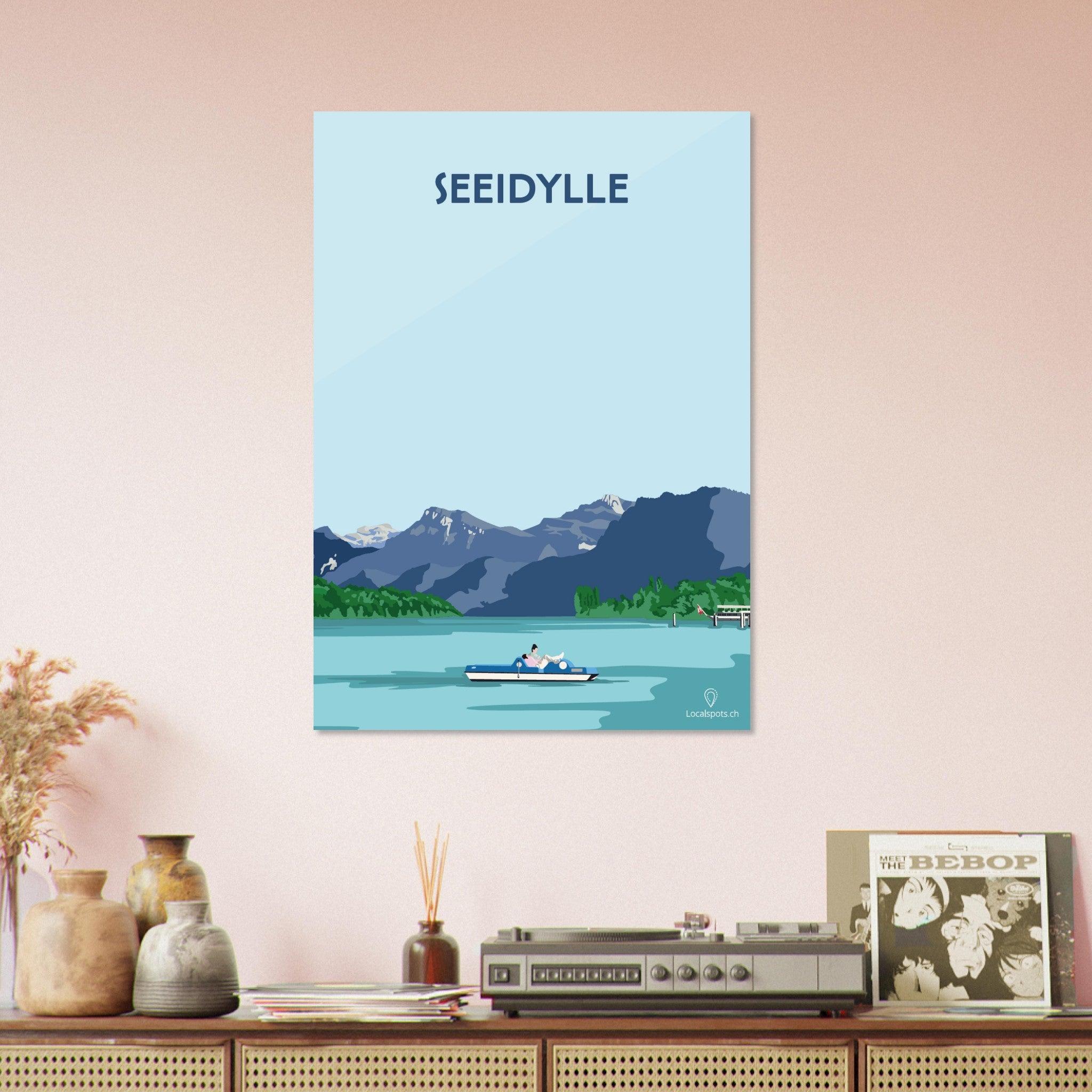 Seeidylle - Luzern - Printree.ch Freizeit, Localspot, Luzern, Minimalismus, Naturerlebnis, Paaraktivität, Poster, Romantik, Tretbootfahren, Vierwaldstättersee