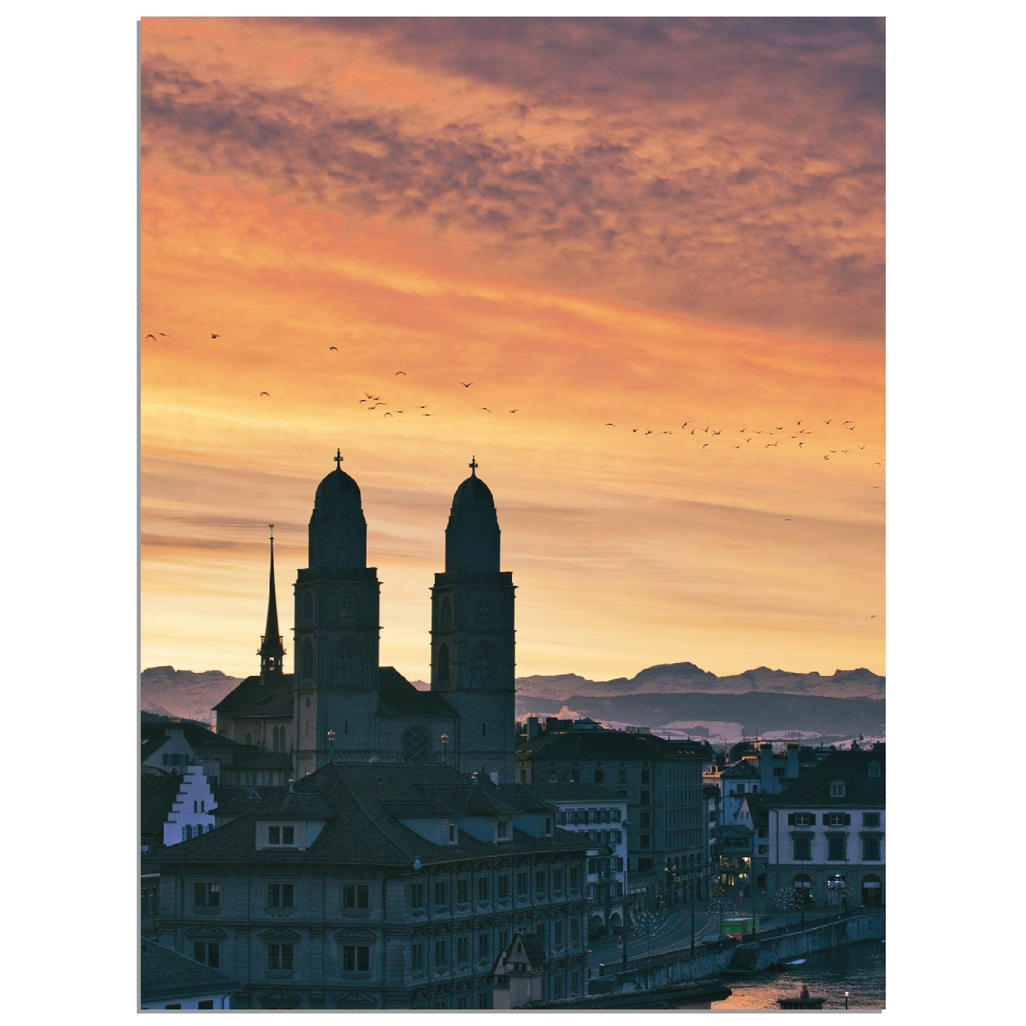 Sonnenaufgang Zürich - Printree.ch alt, architektur, blau, blick, brücke, eifach-züri, europa, europäisch, fluss, gebäude, grossmünster, innenstadt, kathedrale, kirche, limmat, panorama, reisen, schweiz, schweizer, see, skyline, stadt, stadtbild, strasse, tourismus, turm, urban, wahrzeichen, zürich