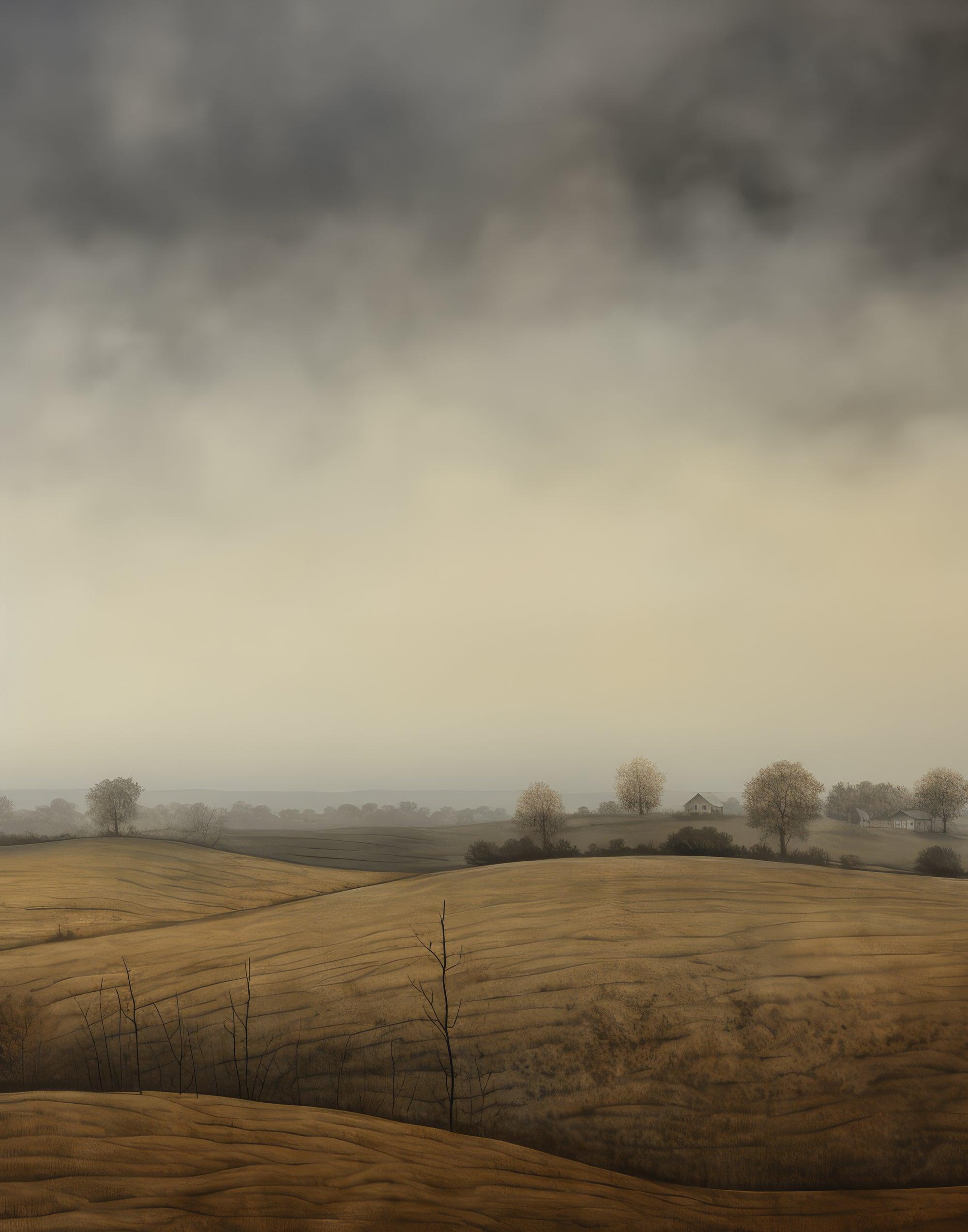 Stille Weite - Printree.ch Feld, Gemälde, Kunstwerk, Landleben, Landschaftsmalerei, Meditation, Morgengrauen, Natur, Poster, Ruhe, Schatten, Siedlung, zeitgenössisch