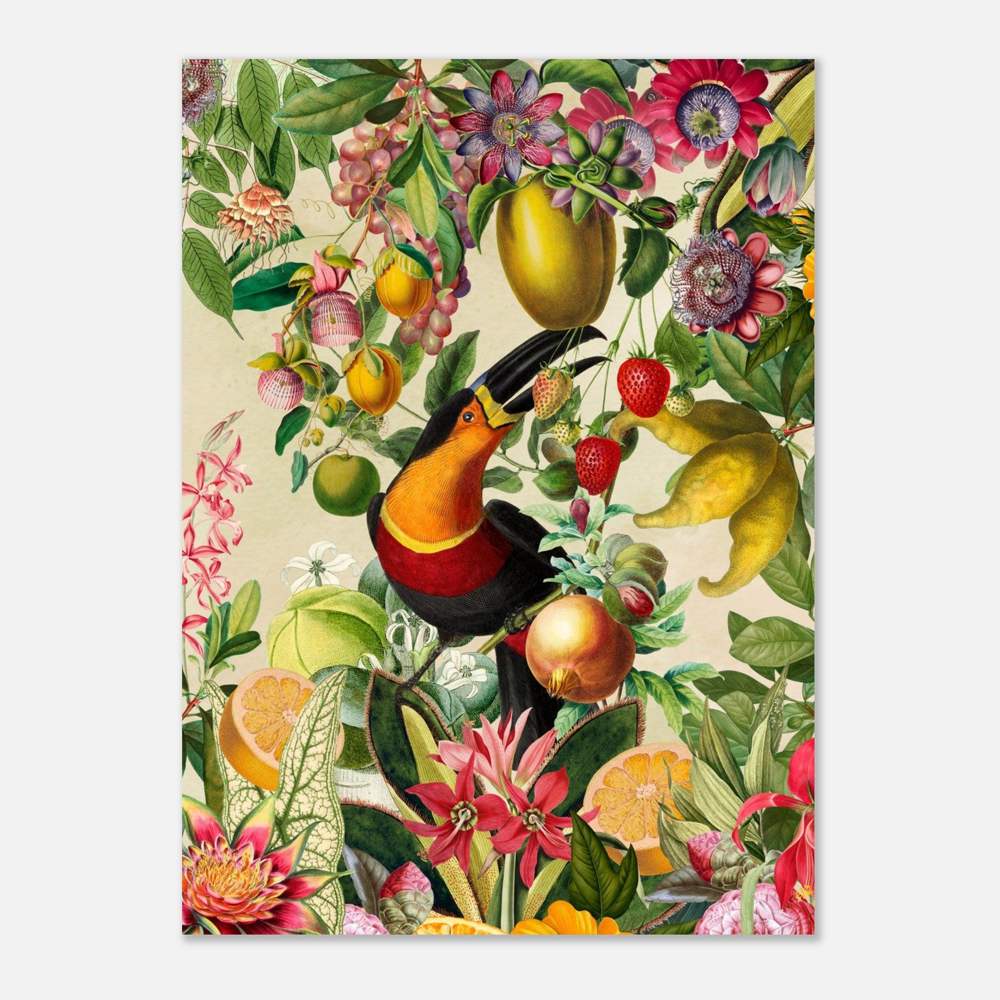 Toucan im Blüten und Früchte Jungle 2 - Printree.ch kunstschaffende, UTA NAUMANN