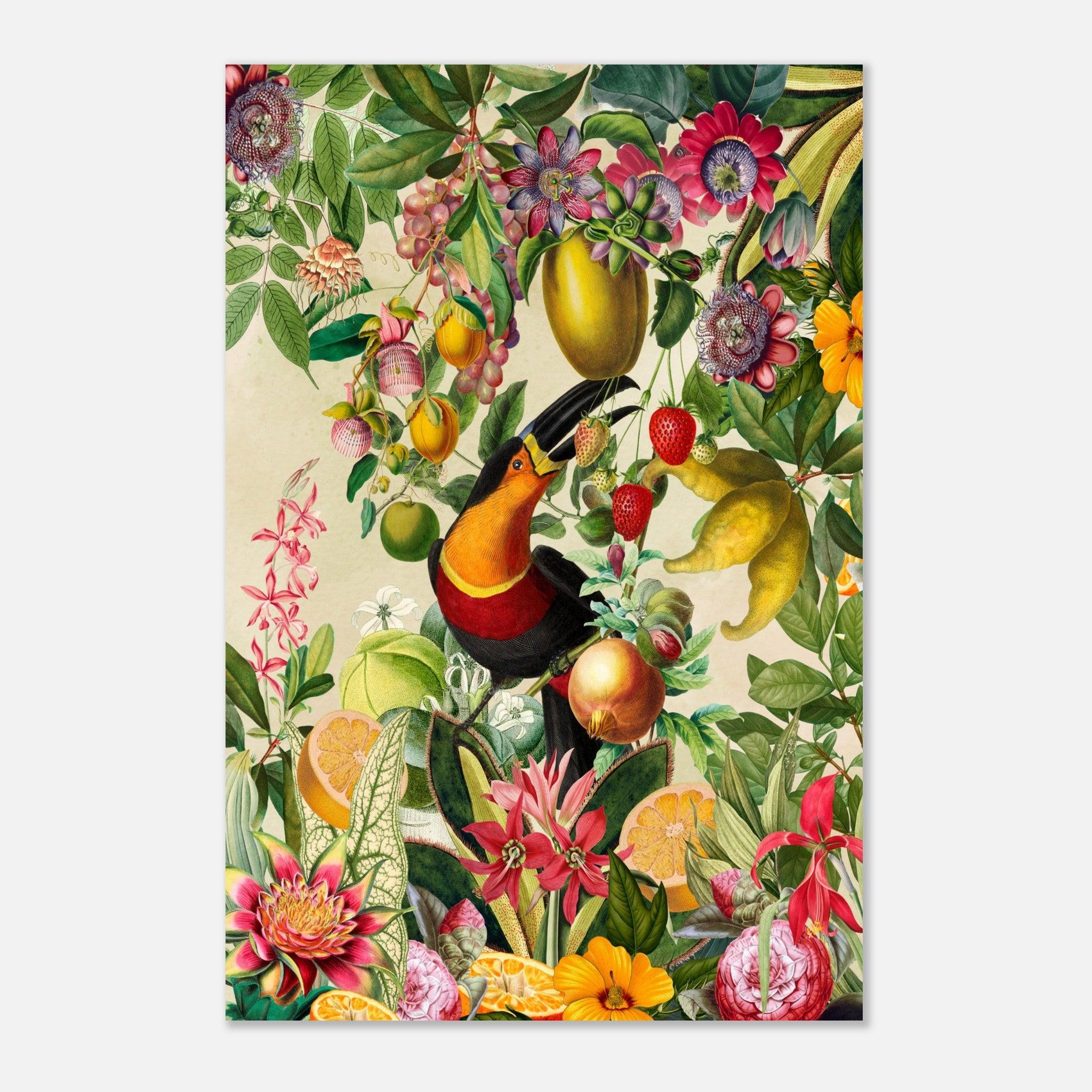 Toucan im Blüten und Früchte Jungle 2 - Printree.ch kunstschaffende, UTA NAUMANN