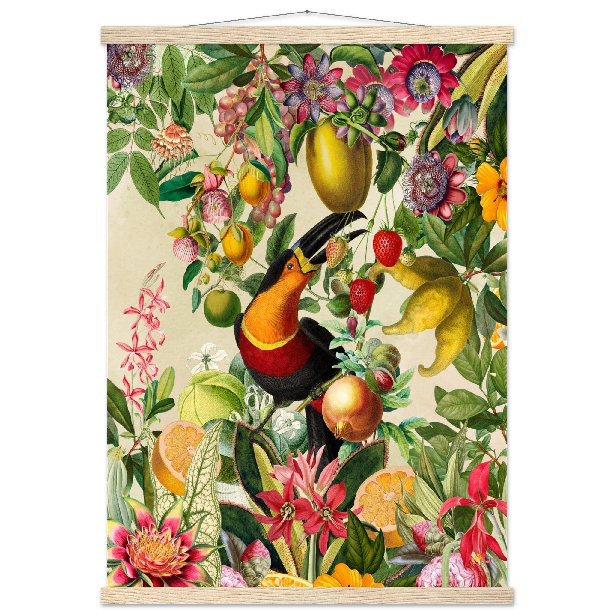 Toucan im Blüten und Früchte Jungle 2 - Printree.ch kunstschaffende, UTA NAUMANN