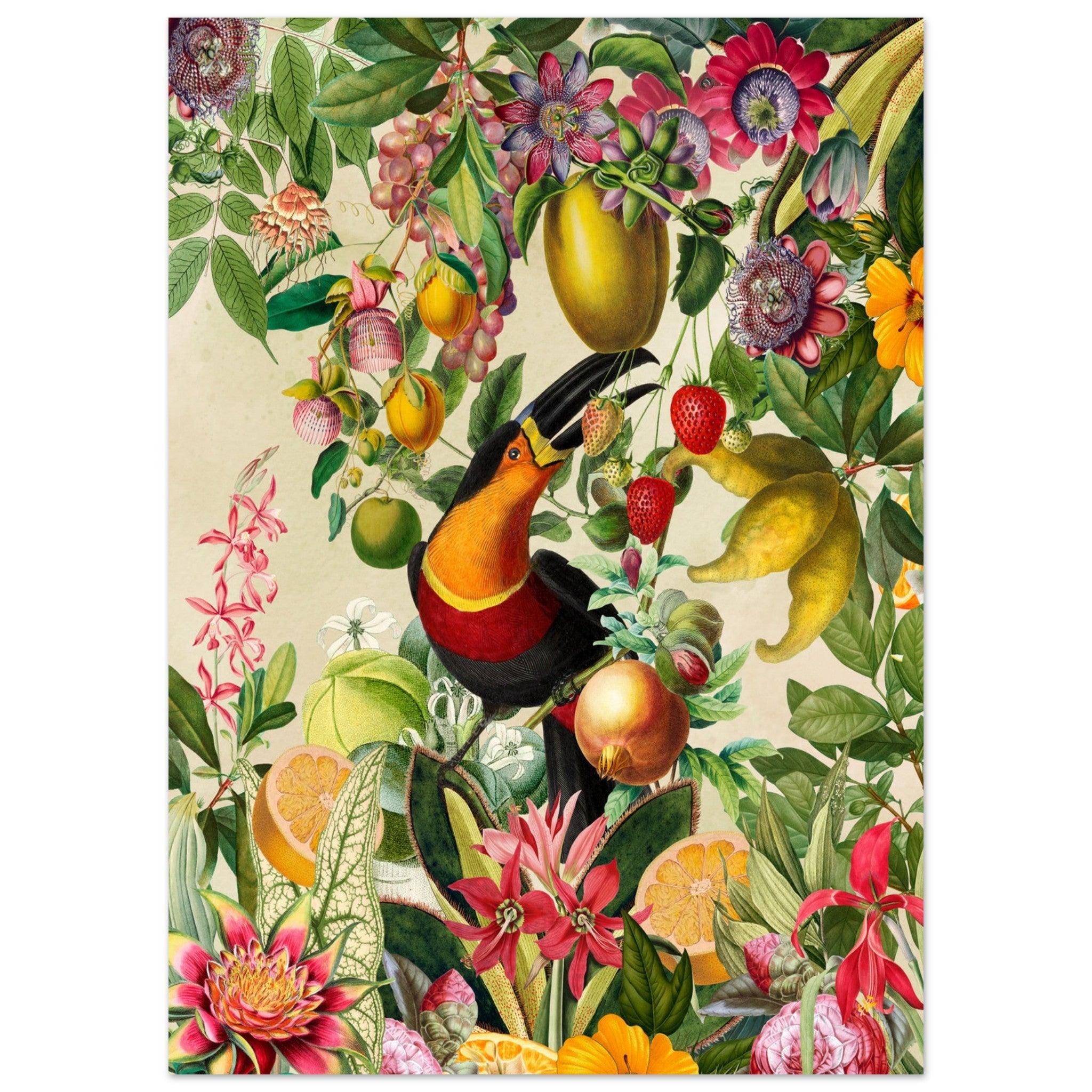 Toucan im Blüten und Früchte Jungle 2 - Printree.ch kunstschaffende, UTA NAUMANN