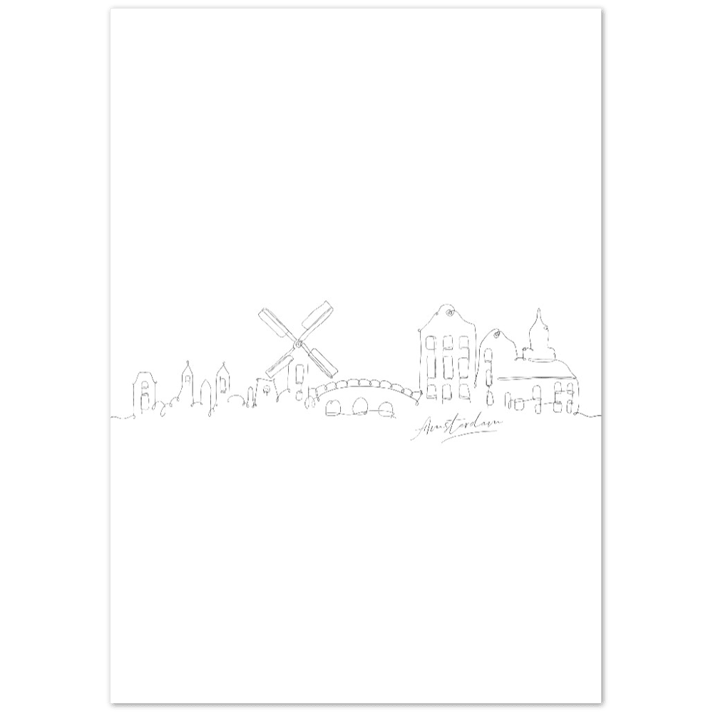 Amsterdam Line Art Poster: Bringe den Charme von Amsterdam in deine eigenen vier Wände! - Printree.ch Hand, hand drawn, handgezeichnet, Illustration, line, Line-Art, skyline