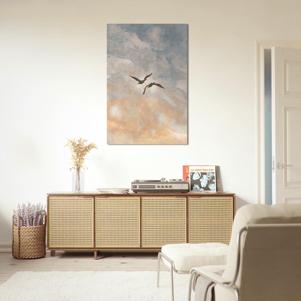 "Freiheit im Flug" - Printree.ch abstrakt, Berg, Boho, Boho-Landschaft, Bohème, Dekor, Design, Druck, flach, geometrisch, Hintergrund, Horizont, Illustration, im Freien, Kunst, Landschaft, minimalistisch, modern, Natur, Poster, Reise, skandinavisch, Sommer, Sonnenaufgang, Sonnenuntergang, Textur, trendy, zeitgenössisch, ästhetisch