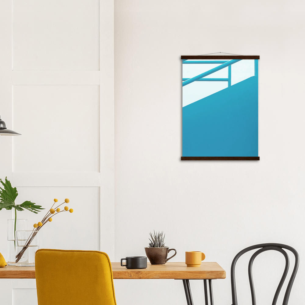 Geländer Blau minimalistischer Lebensstil - Printree.ch Architektur, blau, Brücke, Bungalows, Dach, Dächer, Form, Foto, Fotografie, Gebäude, grossstädtisch, Horizont, im Freien, Immobilien, klarer blauer Himmel, Klima, Küste, Metropole, minimalistisch, Natur, niemand, Perspektive, Reisen, riesig, Sommer, Strand, Struktur, Treppe, urban, Wasser, Zement