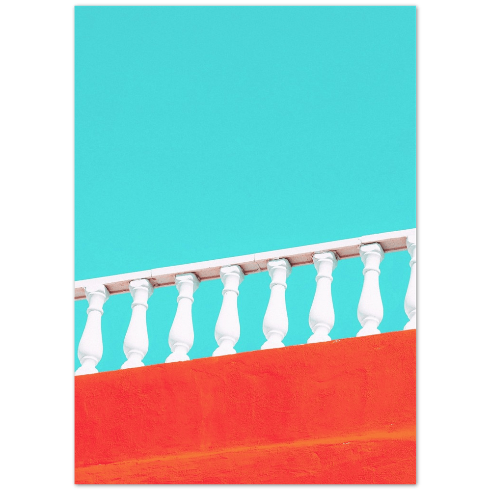 Geländer Minimalistische Strandstimmung - Printree.ch Architektur, blau, Brücke, Bungalows, Dach, Dächer, Form, Foto, Fotografie, Gebäude, grossstädtisch, Horizont, im Freien, Immobilien, klarer blauer Himmel, Klima, Küste, Metropole, minimalistisch, Natur, niemand, Perspektive, Reisen, riesig, rot, Sommer, Strand, Struktur, Treppe, urban, Wasser, Zement