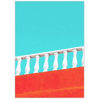 Geländer Minimalistische Strandstimmung - Printree.ch Architektur, blau, Brücke, Bungalows, Dach, Dächer, Form, Foto, Fotografie, Gebäude, grossstädtisch, Horizont, im Freien, Immobilien, klarer blauer Himmel, Klima, Küste, Metropole, minimalistisch, Natur, niemand, Perspektive, Reisen, riesig, rot, Sommer, Strand, Struktur, Treppe, urban, Wasser, Zement