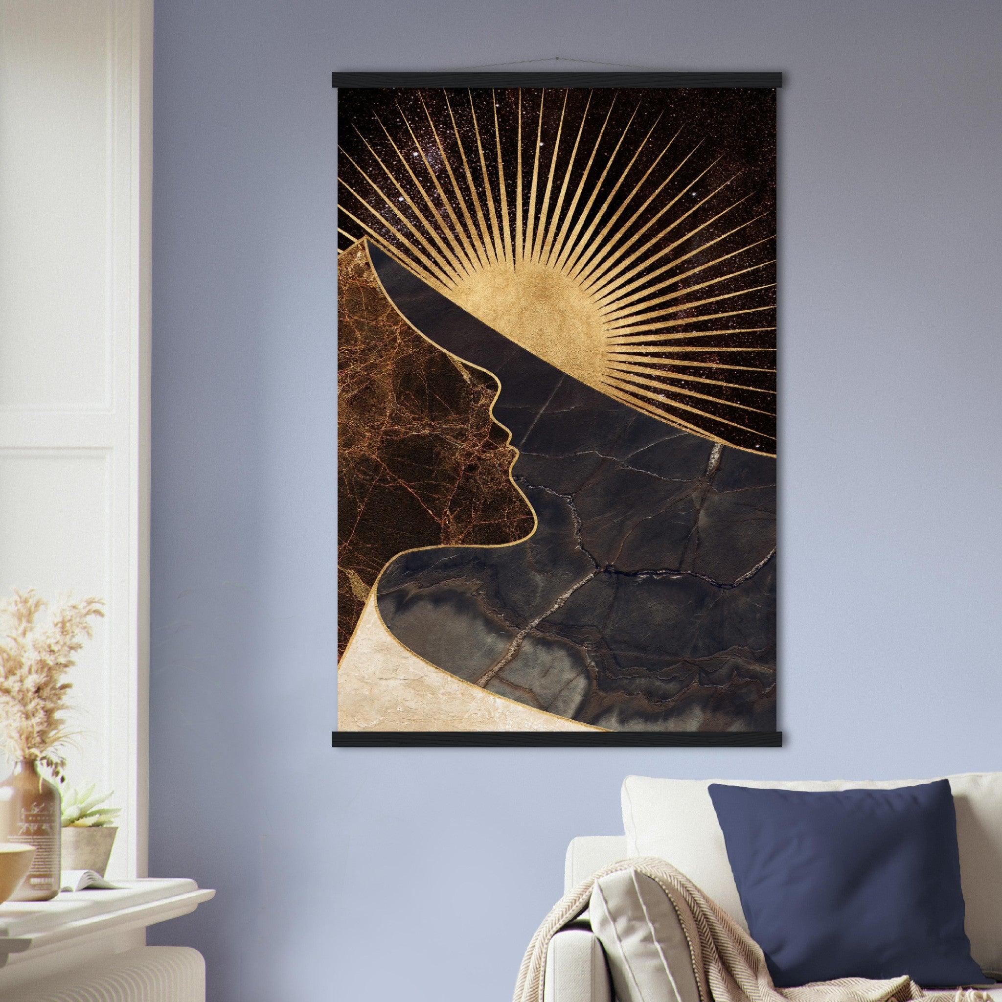 Goldene Horizonte: Abstrakte Landschaften mit geometrischen Akzenten - Printree.ch abstrakt, Abstraktion, Illustration, Kunst, Kunstdruck, modern, surreal