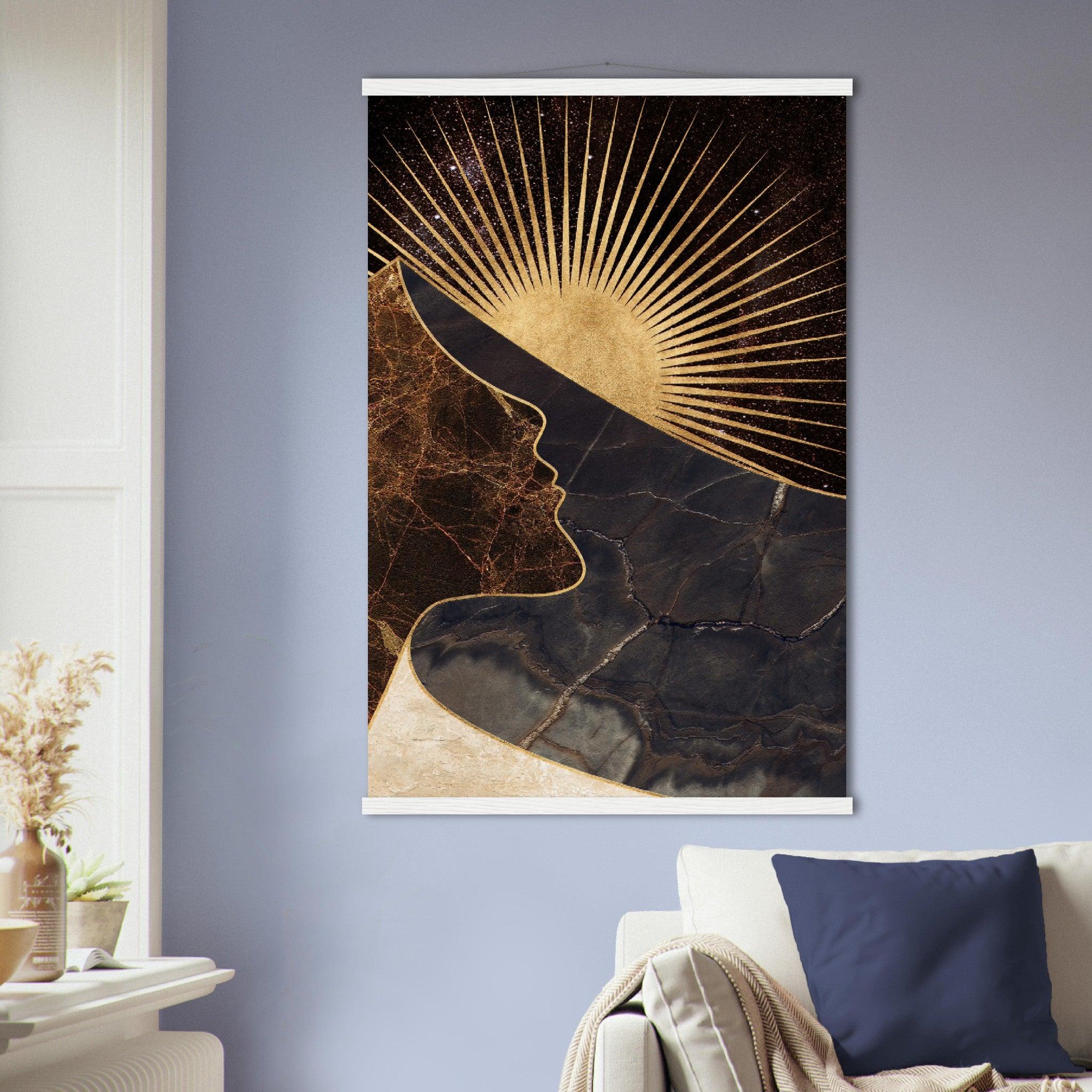 Goldene Horizonte: Abstrakte Landschaften mit geometrischen Akzenten - Printree.ch abstrakt, Abstraktion, Illustration, Kunst, Kunstdruck, modern, surreal