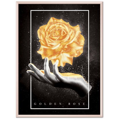 Goldene Rosenblüte - Hochwertiges Poster in Museumsqualität - Printree.ch Blume, Blütenblatt, Dekoration, Design, Element, Farbe, Feier, floral, gelb, Geschenk, Gold, golden, Grafik, Hintergrund, Hochzeit, Illustration, isoliert, Kunst, Muster, Nahaufnahme, Natur, Pflanze, Rose, schwarz, Sommer, Textur, Vektor, weiß