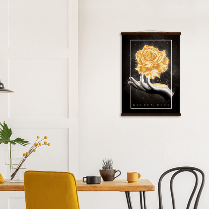 Goldene Rosenblüte - Hochwertiges Poster in Museumsqualität - Printree.ch Blume, Blütenblatt, Dekoration, Design, Element, Farbe, Feier, floral, gelb, Geschenk, Gold, golden, Grafik, Hintergrund, Hochzeit, Illustration, isoliert, Kunst, Muster, Nahaufnahme, Natur, Pflanze, Rose, schwarz, Sommer, Textur, Vektor, weiß