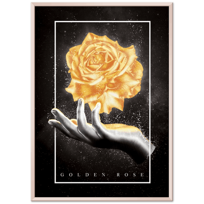 Goldene Rosenblüte - Hochwertiges Poster in Museumsqualität - Printree.ch Blume, Blütenblatt, Dekoration, Design, Element, Farbe, Feier, floral, gelb, Geschenk, Gold, golden, Grafik, Hintergrund, Hochzeit, Illustration, isoliert, Kunst, Muster, Nahaufnahme, Natur, Pflanze, Rose, schwarz, Sommer, Textur, Vektor, weiß