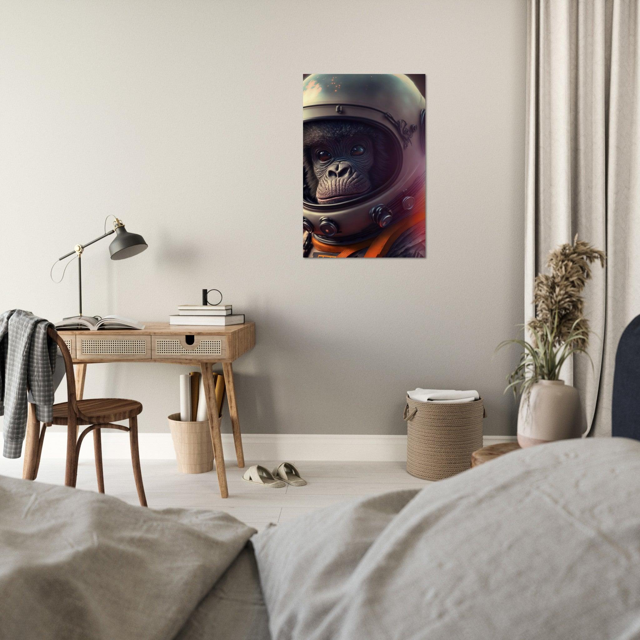 Gorilla-Baby Astronauten-Portrait "Weltraumabenteuer" - Printree.ch 3d illustration, 3d render, anzug, astronaut, entdeckung, erde, erkunden, forschung, galaxie, gravitation, haustier, helm, illustration, kosmos, lustig, niedlich, Poster, raumanzug, raumschiff, satellit, stern, technologie, tier, universum, weltraum, weltraumspaziergang, wissenschaft, zukunft