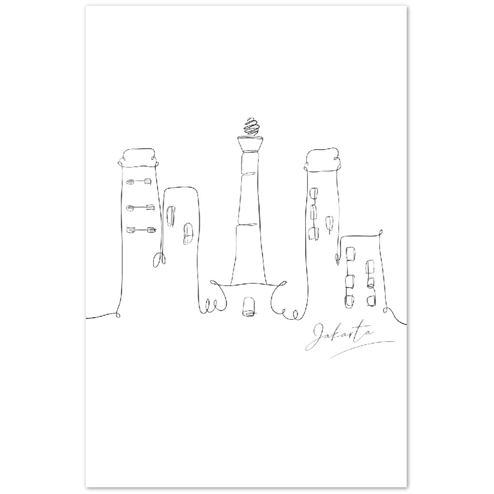 Jakarta Linienkunst Poster - Printree.ch Hand, hand drawn, handgezeichnet, Illustration, line, Line-Art, skyline