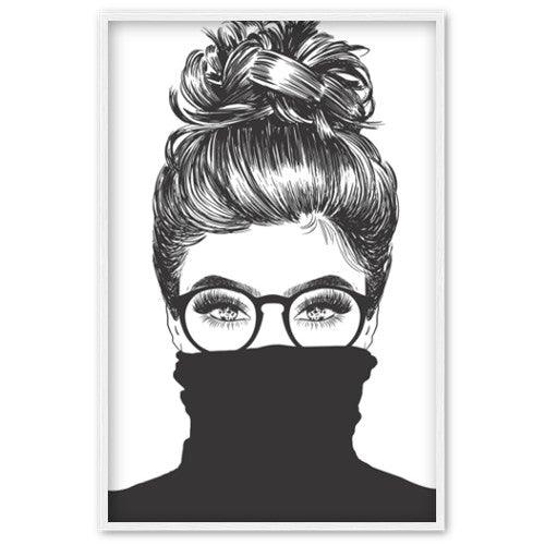 Klassischer Schwarzer Rollkragenpullover - Printree.ch Brille, Charakter, Dame, Gesicht, gezeichnet, Grafik, Haare, Hand, Hintergrund, Illustration, jung, Kopf, Kunst, Leute, Linie, Mode, Modell, Mädchen, Person, Porträt, retro, schwarz, Schönheit, Skizze, Sonnenbrille, Stil, weiblich, weiß, Zeichnung