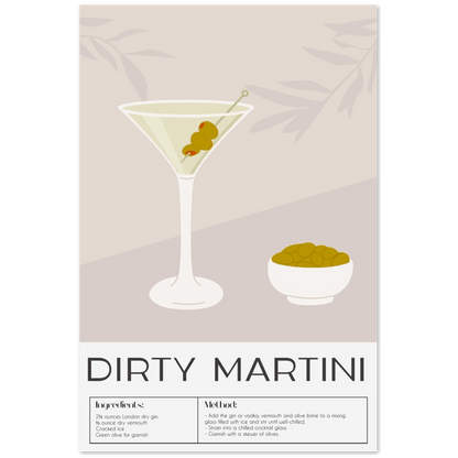 Kunstvolles Dirty Martiny Poster - Printree.ch alkohol, bar, blaue lagune, cocktail, eis, erfrischung, flüssigkeit, frisch, getränk, glas, hintergrund, illustration, isoliert, kalt, kirsche, lebensmittel, limette, limonade, martini, minze, obst, orange, pina colada, saft, sommer, süss, tropisch, wein, zitrone