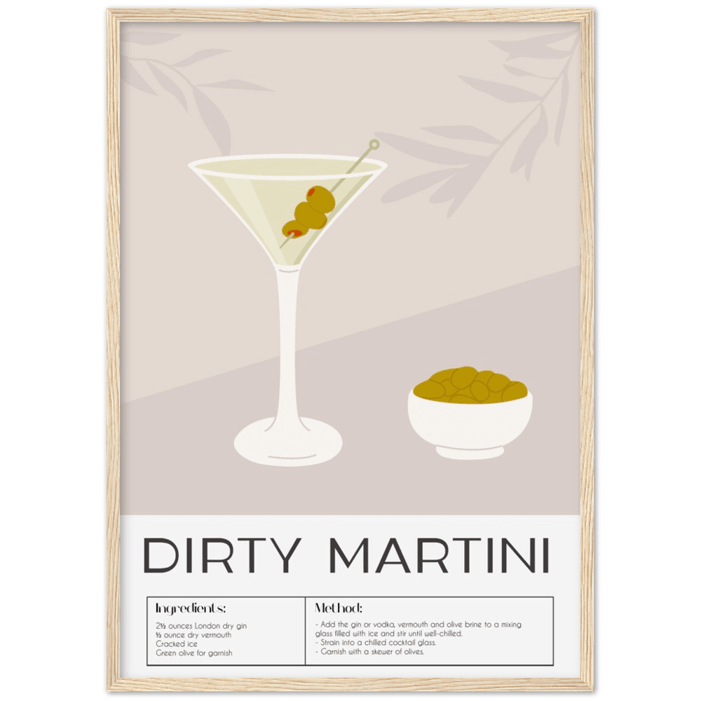 Kunstvolles Dirty Martiny Poster - Printree.ch alkohol, bar, blaue lagune, cocktail, eis, erfrischung, flüssigkeit, frisch, getränk, glas, hintergrund, illustration, isoliert, kalt, kirsche, lebensmittel, limette, limonade, martini, minze, obst, orange, pina colada, saft, sommer, süss, tropisch, wein, zitrone