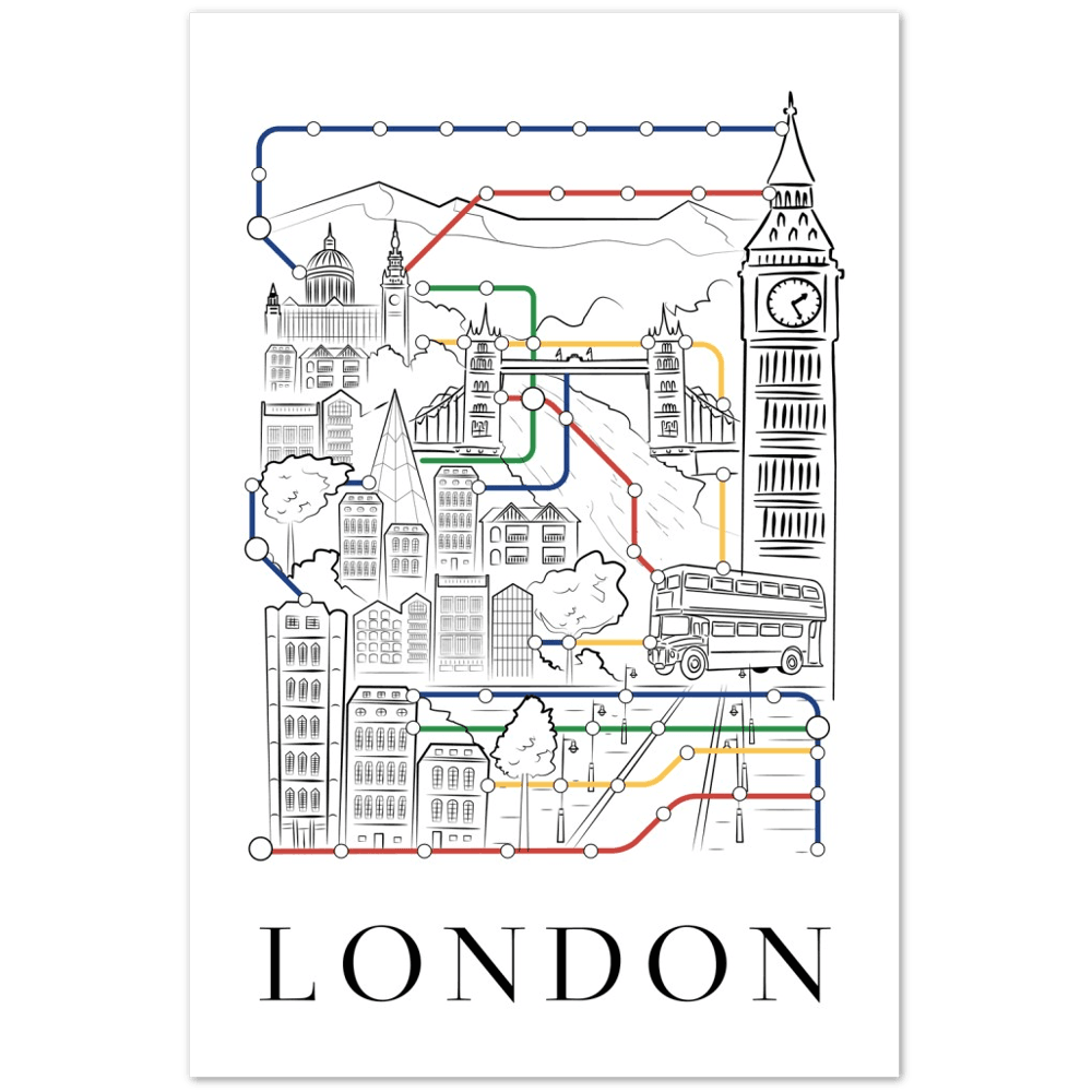 London Netzwerk Premium Poster - Printree.ch ben, britannien, britisch, brücke, design, element, england, englisch, europa, gebäude, groß, hintergrund, illustration, kunst, königreich, london, reise, retro, rot, stadt, symbol, tourismus, uk, vektor, vereinigt, vintage, westminster