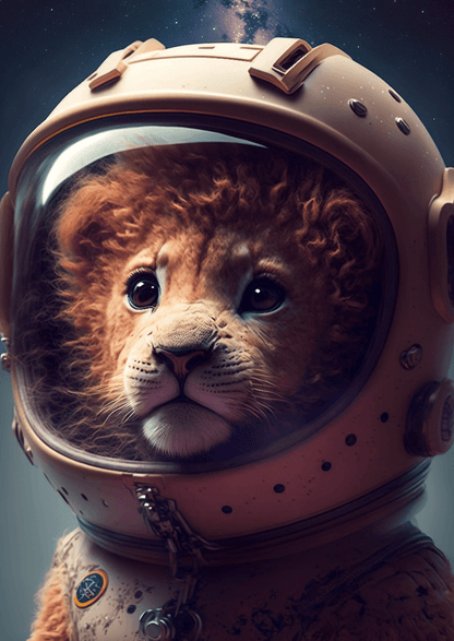 Löwe Baby Astronaut Portrait - Printree.ch 3d illustration, Astronaut, Poster