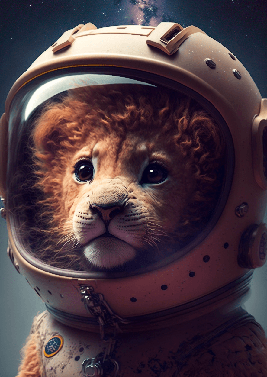 Löwe Baby Astronaut Portrait - Printree.ch 3d illustration, Astronaut, Poster