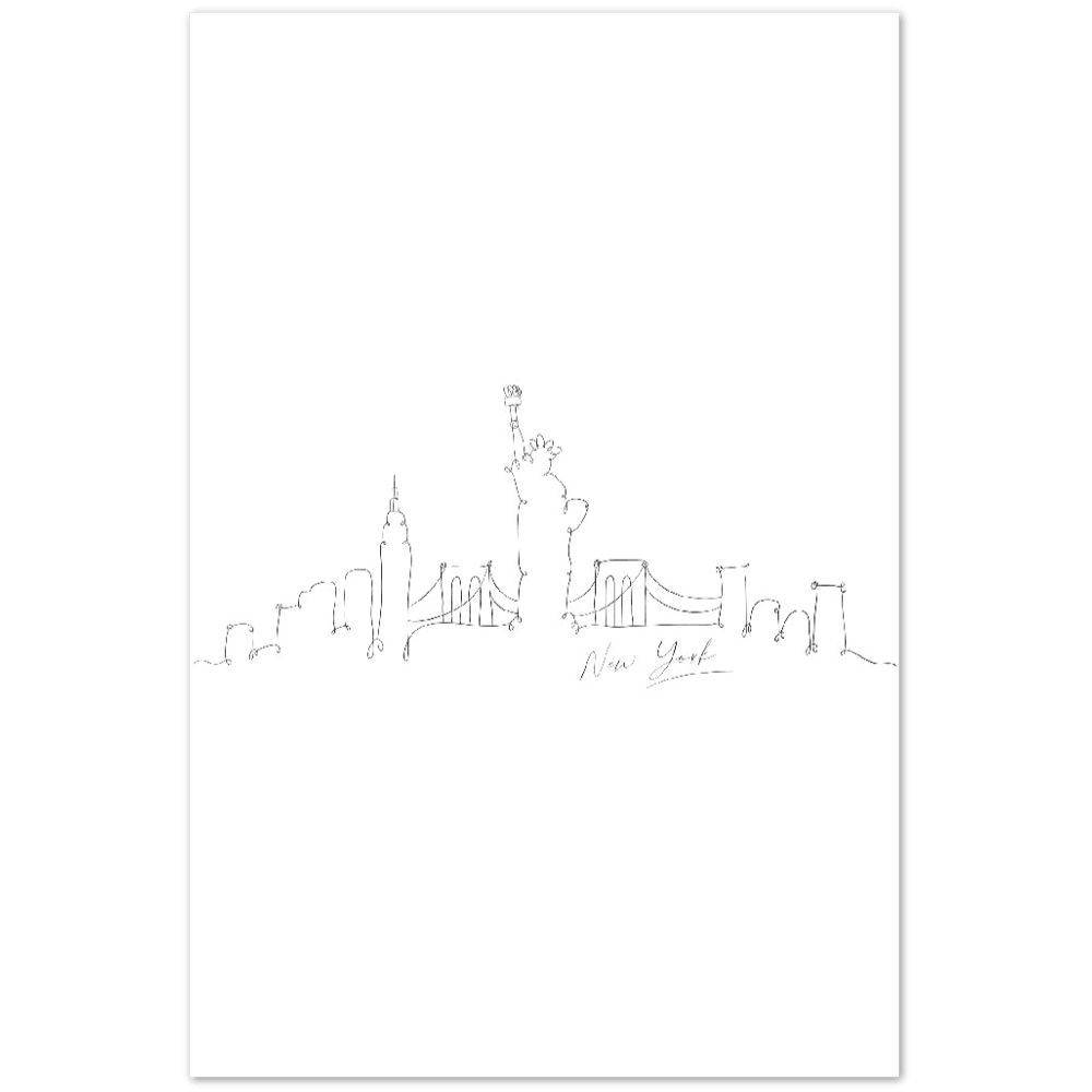 New York Linienkunst Poster - Hochwertiger Druck auf mattem Papier - Printree.ch Hand, hand drawn, handgezeichnet, Illustration, line, Line-Art, skyline