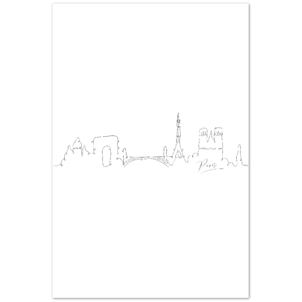 Paris Line Art Poster: Zeitlose Eleganz für dein Zuhause - Printree.ch Hand, hand drawn, handgezeichnet, Illustration, line, Line-Art, skyline