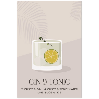 Premium Gin Tonic Poster - Hochwertiges Kunstdruckplakat für Museen - Printree.ch alkohol, bar, blaue lagune, cocktail, eis, erfrischung, flüssigkeit, frisch, getränk, glas, hintergrund, illustration, isoliert, kalt, kirsche, lebensmittel, limette, limonade, martini, minze, obst, orange, pina colada, saft, sommer, süss, tropisch, wein, zitrone