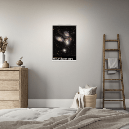 Stephans Quintett Poster - Printree.ch Astronomie, Deep-Space-Fotografie, Foto, Fotografie, Galaxien, Galaxienhaufen, Hubble-Weltraumteleskop, Kollision, Kosmos, NASA, Poster, space, Stephans Quintett, Sternentstehung, Universum, WEBB, Weltraum