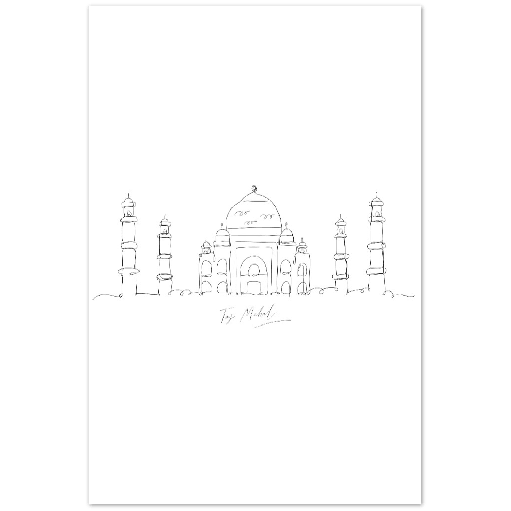 Taj Mahal Line Art Poster - Hochwertiges Kunstwerk auf mattem Papier - Printree.ch Hand, hand drawn, handgezeichnet, Illustration, line, Line-Art, skyline