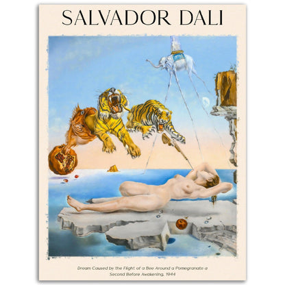 Traum, verursacht durch den Flug einer Biene um einen Granatapfel, eine Sekunde vor dem Aufwachen Gemälde von Salvador Dalí - Printree.ch Kunst, Malen, Maler, Malerei, Meisterwerk