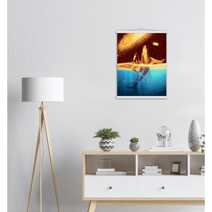 Traumhaftes Wandposter - Printree.ch abstrakt, Aquarell, Ausdruck, blau, Cartoon, dunkel, Fantasie, Fisch, Frieden, friedlich, Galaxie, Grafik, Himmel, Hintergrund, Illustration, Karte, Kunst, Meer, Nacht, Natur, Phantasie, schwimmen, Stern, tief, Tier, Traum, Wal, weiß, Zeichnung