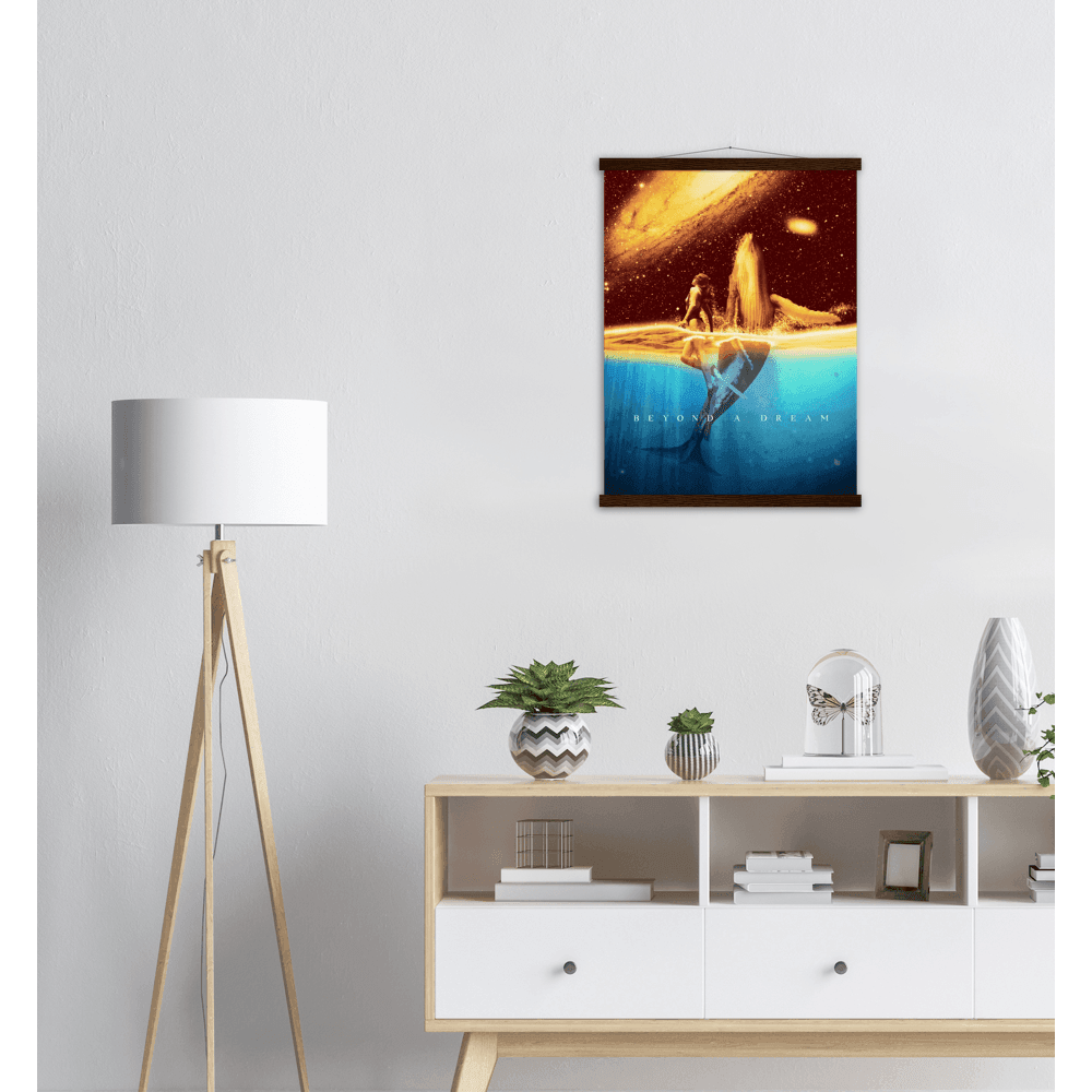 Traumhaftes Wandposter - Printree.ch abstrakt, Aquarell, Ausdruck, blau, Cartoon, dunkel, Fantasie, Fisch, Frieden, friedlich, Galaxie, Grafik, Himmel, Hintergrund, Illustration, Karte, Kunst, Meer, Nacht, Natur, Phantasie, schwimmen, Stern, tief, Tier, Traum, Wal, weiß, Zeichnung