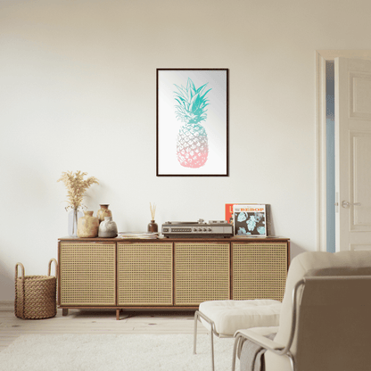 Tropisches Ananas-Poster: Exotik für Ihr Zuhause! - Printree.ch abstrakt, Ananas, boho, bunt, Design, einfach, Einfachheit, Ernährung, Farbe, farbig, frisch, funky, gelb, hell, Hintergrund, Illustration, Konzept, kreativ, lebendig, Lebensmittel, minimal, Mode, Obst, organisch, pastell, rosa, Spaß, Stil, surreal, tropisch, weiß