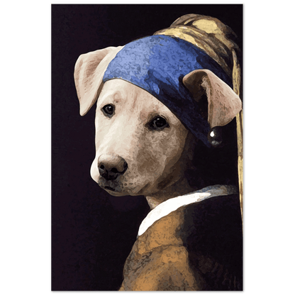 Vermeers Hund mit Ohrgehänge - Museumsposter - Printree.ch berühmt, Design, Gesicht, Hintergrund, Illustration, Kultur, Kunst, Kunstwerk, Künstler, Malerei, Meisterwerk, Menschen, modern, Museum, Mädchen, Ohrring, Perle, Person, Porträt, Religion, Reproduktion, schwarz, schön, Schönheit, Vermeer, weiblich, Zeichnung